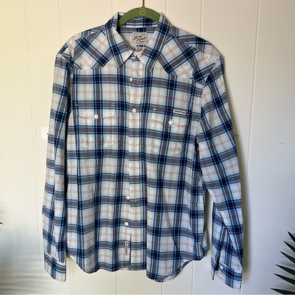 Lucky brand Plaid Blue and White Men's Shirt